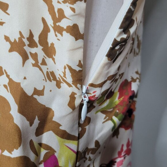 Sundance Silk Dress Floral Fall Side Zip Womens 12 Brown Pink Sleeveless Midi - Picture 8 of 10